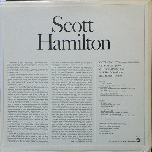 Scott Hamilton – Scott Hamilton Is A Good Wind Who Is Blowing Us No Ill LP vinyl record, image 2 of 4