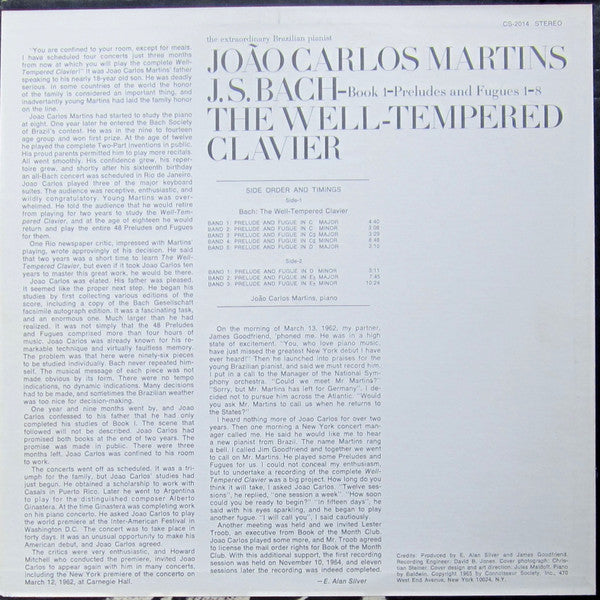 João Carlos Martins, Johann Sebastian Bach – The Well-Tempered Clavier (Book 1 - Preludes And Fugues 1-8) LP vinyl record, image 2 of 4