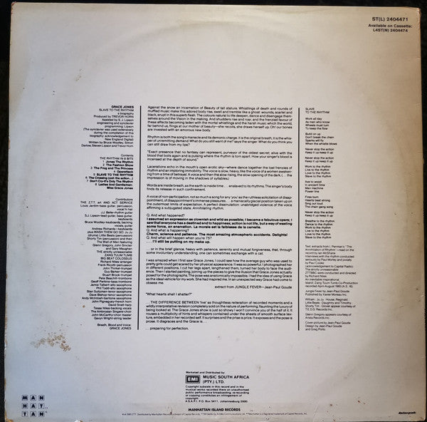 Grace Jones – Slave To The Rhythm LP vinyl record, image 2 of 3