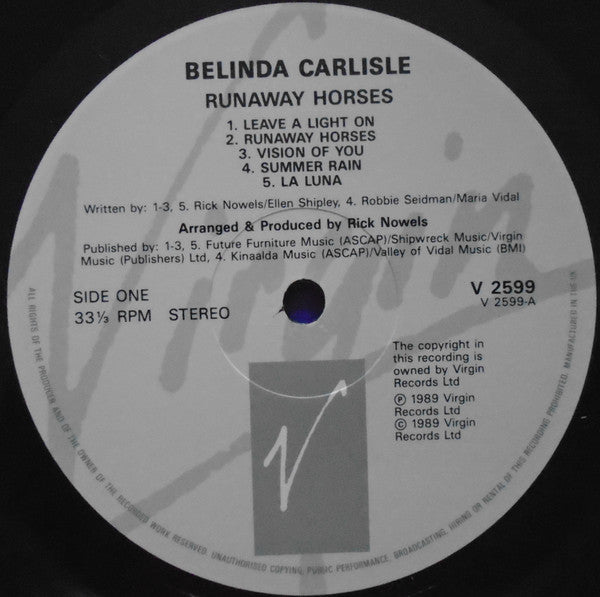 Belinda Carlisle – Runaway Horses LP vinyl record, image 3 of 7