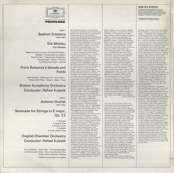 Bedřich Smetana, Antonín Dvořák, Boston Symphony Orchestra, English Chamber Orchestra, Rafael Kubelik – Die Moldau ∙ From Bohemia's Woods And Fields / Serenade For Strings, Op.22 LP vinyl record, image 2 of 4