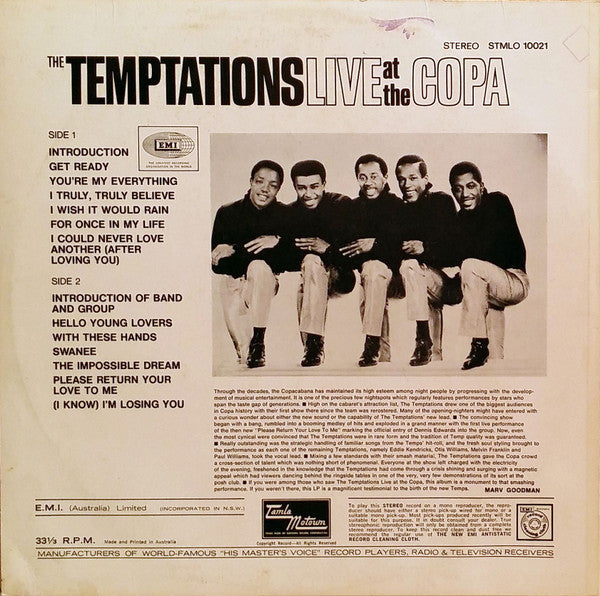 The Temptations – Live At The Copa LP vinyl record, image 2 of 3