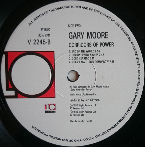Gary Moore – Corridors Of Power LP vinyl record, image 4 of 4