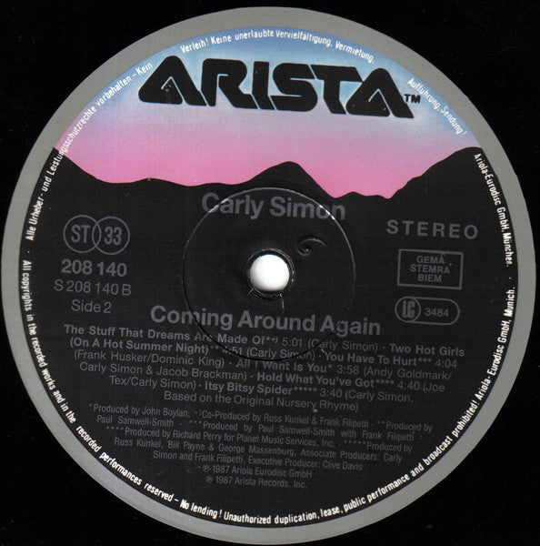 Carly Simon – Coming Around Again LP vinyl record, image 4 of 6