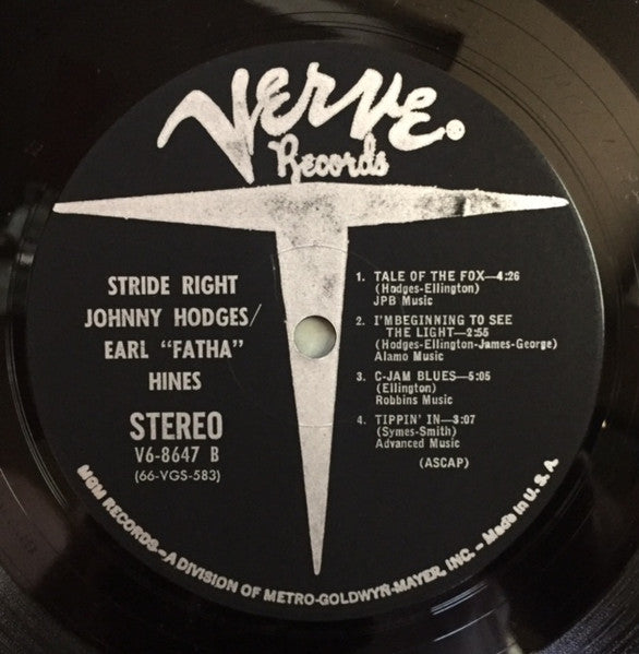 Johnny Hodges, Earl Hines – Stride Right LP vinyl record, image 4 of 4