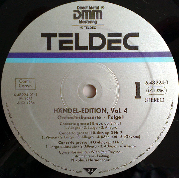 Georg Friedrich Händel, Concentus Musicus Wien, Nikolaus Harnoncourt – Water Musick · 6 Concerti Grossi Op. 3 (2xLP) LP vinyl record, image 5 of 8