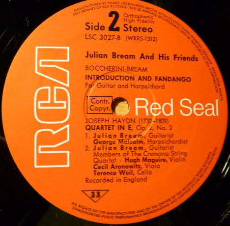 Julian Bream, Various, Luigi Boccherini, Benjamin Britten, Joseph Haydn – Julian Bream And Friends LP vinyl record, image 4 of 4