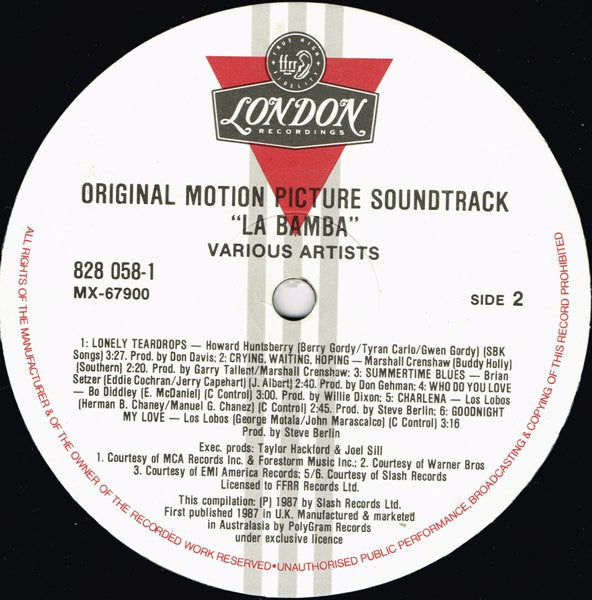 Various – La Bamba - Original Motion Picture Soundtrack LP vinyl record, image 4 of 4