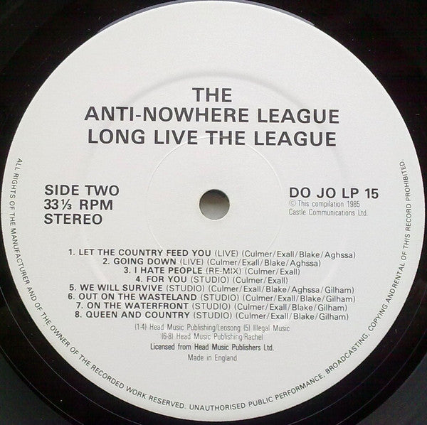 Anti-Nowhere League – Long Live The League LP vinyl record, image 4 of 5