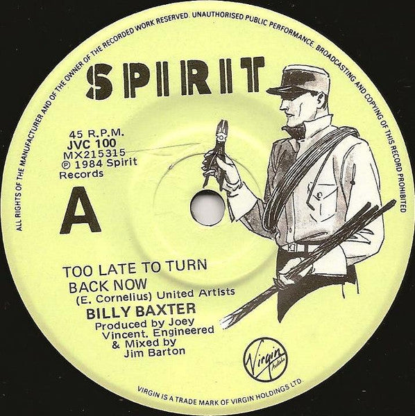 Billy Baxter – Too Late To Turn Back Now 7" vinyl record, image 3 of 4