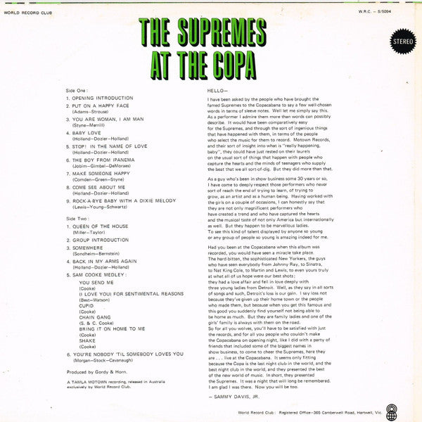 The Supremes – At The Copa LP vinyl record, image 2 of 6