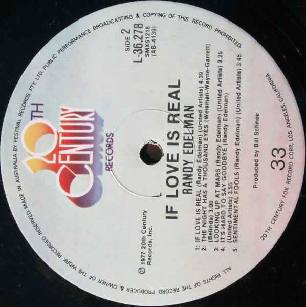 Randy Edelman – If Love Is Real LP vinyl record, image 4 of 4