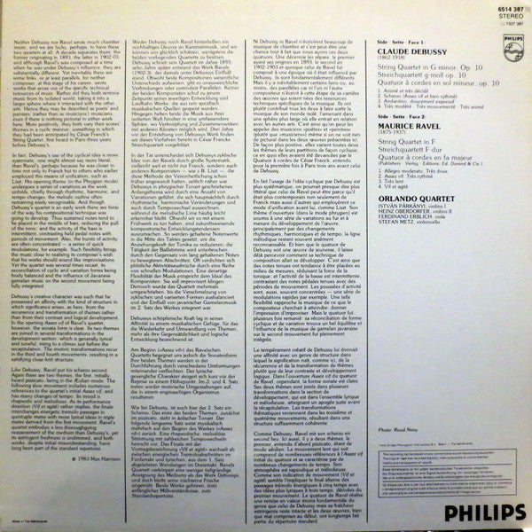 Claude Debussy, Maurice Ravel, Orlando Quartet – String Quartets • Streichquartette LP vinyl record, image 2 of 4