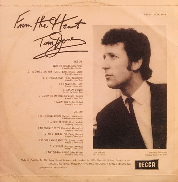 Tom Jones – From The Heart LP vinyl record, image 2 of 4