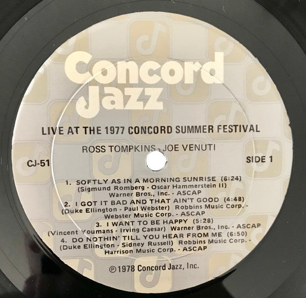 Ross Tompkins, Joe Venuti, Ray Brown, Scott Hamilton, Jake Hanna – Live At Concord '77 LP vinyl record, image 3 of 4