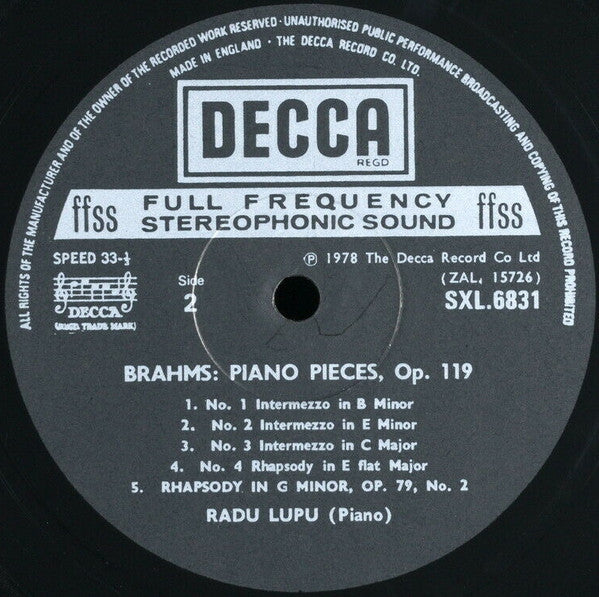 Johannes Brahms, Radu Lupu – Radu Lupu Plays Brahms LP vinyl record, image 4 of 6
