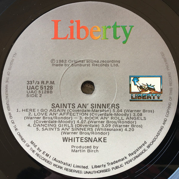 Whitesnake – Saints & Sinners LP vinyl record, image 4 of 6