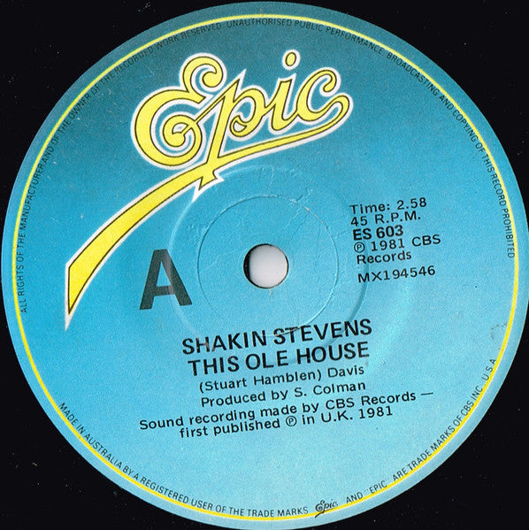 Shakin' Stevens – This Ole House 7" vinyl record, image 1 of 2