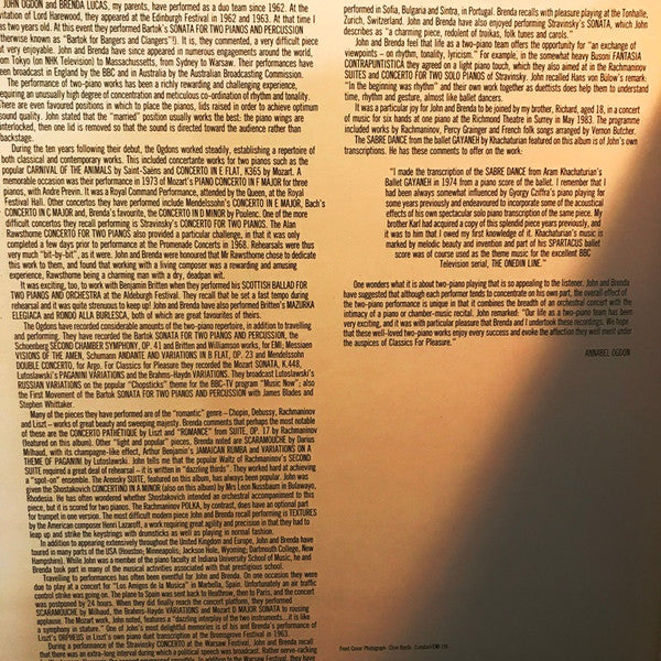 Sergei Rachmaninoff, Anton Stepanovich Arensky, Dmitri Shostakovich, Aram Khachaturian, John Ogdon, Brenda Lucas – Music For Four Hands (2xLP) LP vinyl record, image 6 of 8