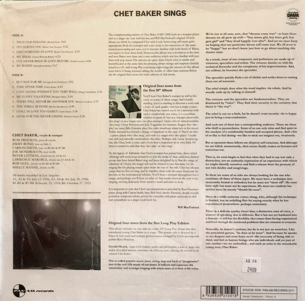 Chet Baker – Chet Baker Sings LP vinyl record, image 2 of 6