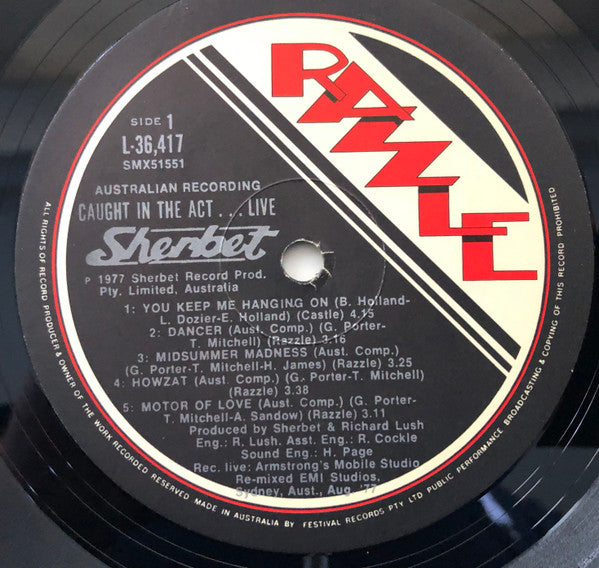 Sherbet – Caught In The Act ... Live LP vinyl record, image 3 of 5