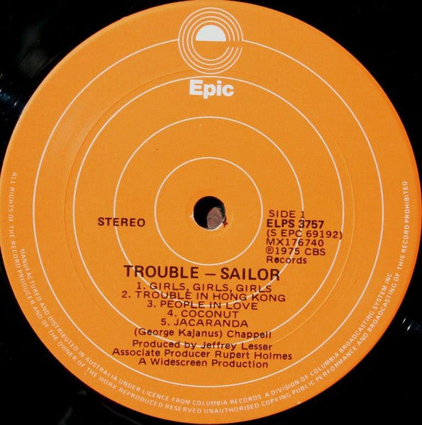 Sailor – Trouble LP vinyl record, image 3 of 4