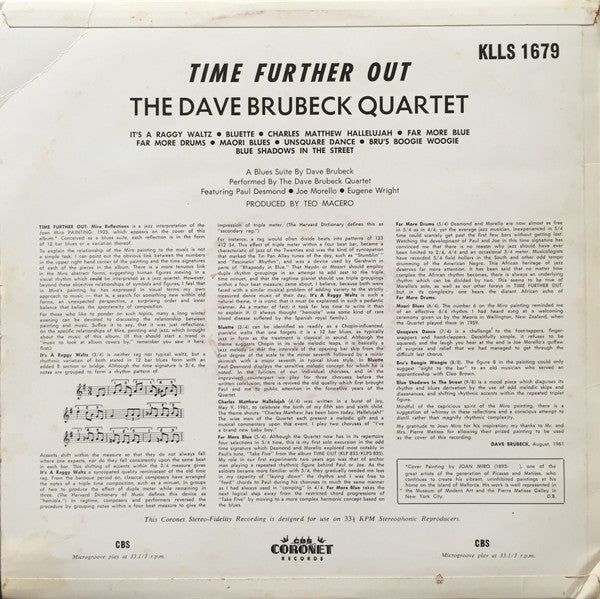 The Dave Brubeck Quartet – Time Further Out (Miro Reflections) LP vinyl record, image 2 of 4