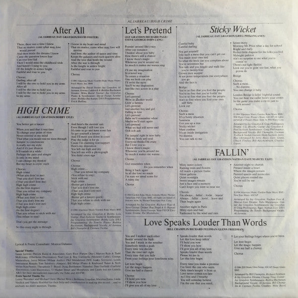 Al Jarreau – High Crime LP vinyl record, image 5 of 6