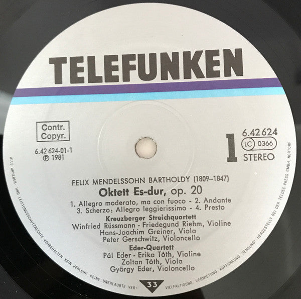 Felix Mendelssohn-Bartholdy, Louis Spohr, Kreuzberger Streichquartett, Éder Quartet – Mendelssohn: Oktett Es-Dur - Spohr: Doppelquartett D-Moll LP vinyl record, image 4 of 5