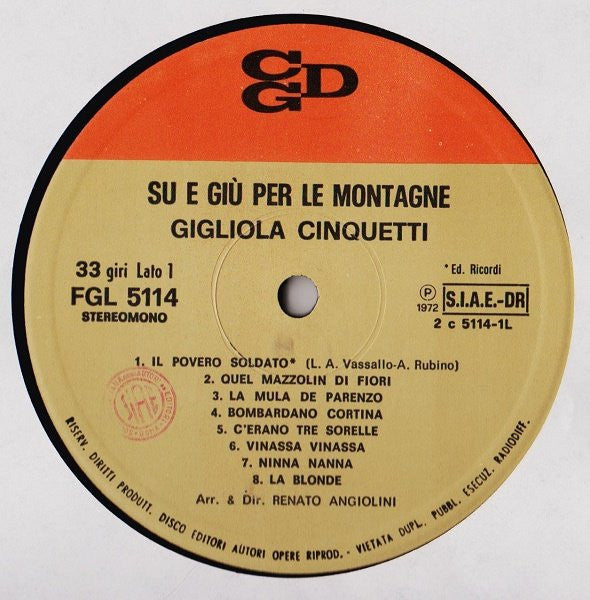 Gigliola Cinquetti – Su E Giù Per Le Montagne LP vinyl record, image 3 of 6