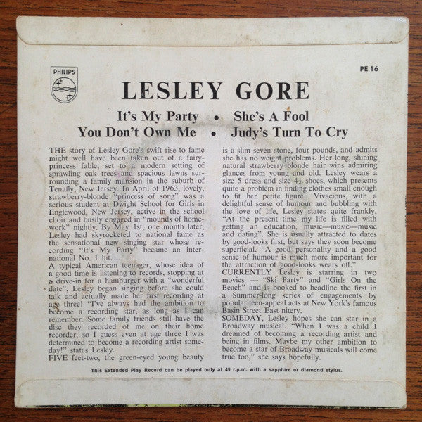 Lesley Gore – Lesley Gore 7" vinyl record, image 3 of 5