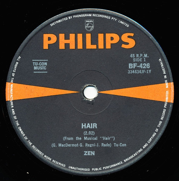 Zen – Hair / Aquarius 7" vinyl record, image 1 of 2