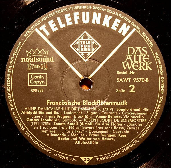 Frans Brüggen, Jacques Martin Hotteterre, Philibert De Lavigne, Joseph Bodin De Boismortier – Französische Blockflötenmusik LP vinyl record, image 4 of 4