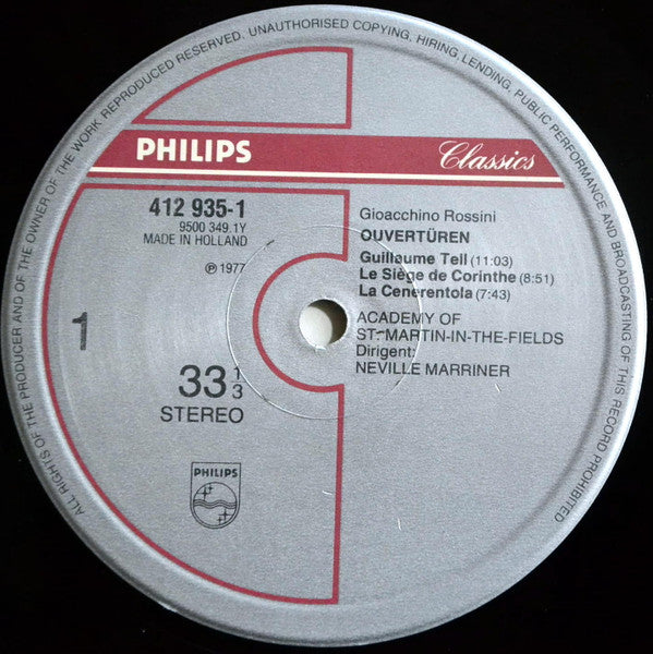 Gioacchino Rossini, The Academy Of St. Martin-in-the-Fields, Sir Neville Marriner – Rossini Overtures LP vinyl record, image 3 of 5