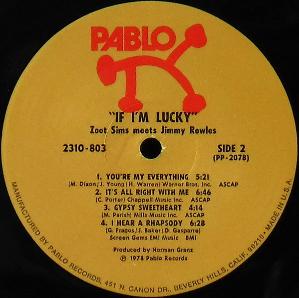 Zoot Sims, Jimmy Rowles – If I'm Lucky LP vinyl record, image 4 of 4