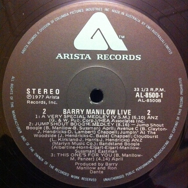 Barry Manilow – Live (2xLP) LP vinyl record, image 8 of 10