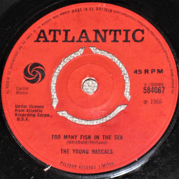 The Young Rascals – Too Many Fish In The Sea 7" vinyl record, image 1 of 2
