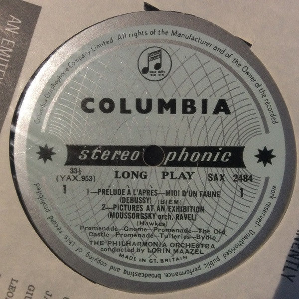 Modest Mussorgsky, Maurice Ravel, Claude Debussy, Philharmonia Orchestra, Lorin Maazel – Pictures At An Exhibition / Prélude À L'Après-Midi D'Un Faune LP vinyl record, image 3 of 3