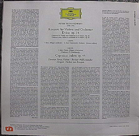 Pyotr Ilyich Tchaikovsky, Christian Ferras, Herbert von Karajan, Berliner Philharmoniker – Violinkonzert D-dur Op. 35 / Capriccio Italien Op. 45 LP vinyl record, image 2 of 4
