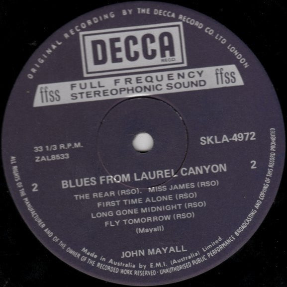 John Mayall – Blues From Laurel Canyon LP vinyl record, image 4 of 4
