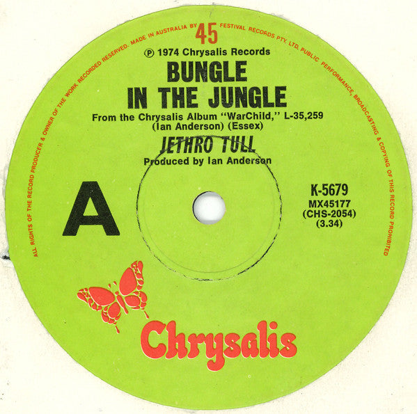 Jethro Tull – Bungle In The Jungle 7" vinyl record, image 1 of 5