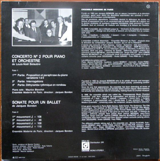 Ensemble Moderne De Paris, Jacques Bondon – Concerto N°2 Pour Piano Et Orchestre / Sonate Pour Un Ballet LP vinyl record, image 3 of 3