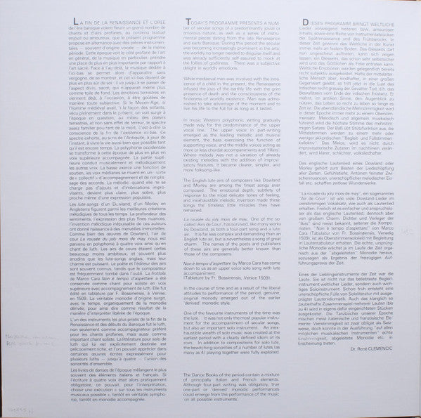 Clemencic Trio – Les Plaisirs De La Renaissance. Danses Et Chansons LP vinyl record, image 3 of 6