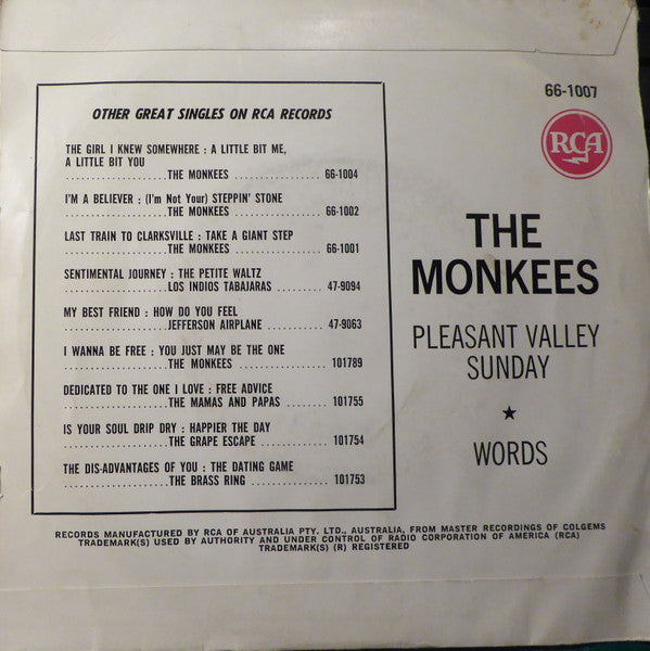 The Monkees – Pleasant Valley Sunday / Words 7" vinyl record, image 2 of 4