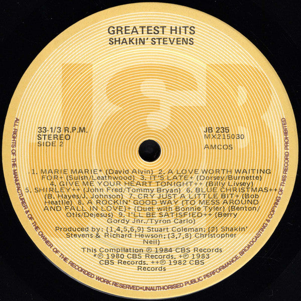 Shakin' Stevens – Greatest Hits LP vinyl record, image 4 of 4