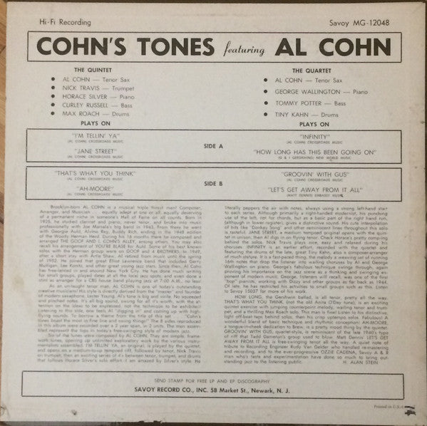 Al Cohn – Al Cohn's Tones LP vinyl record, image 2 of 4
