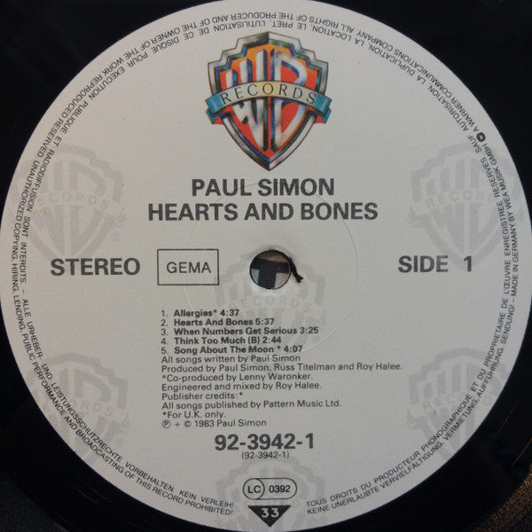 Paul Simon – Hearts And Bones LP vinyl record, image 3 of 8