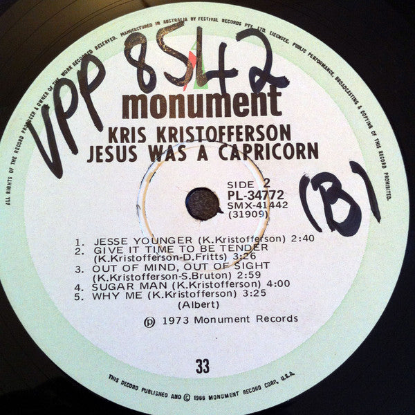 Kris Kristofferson – Jesus Was A Capricorn LP vinyl record, image 7 of 8