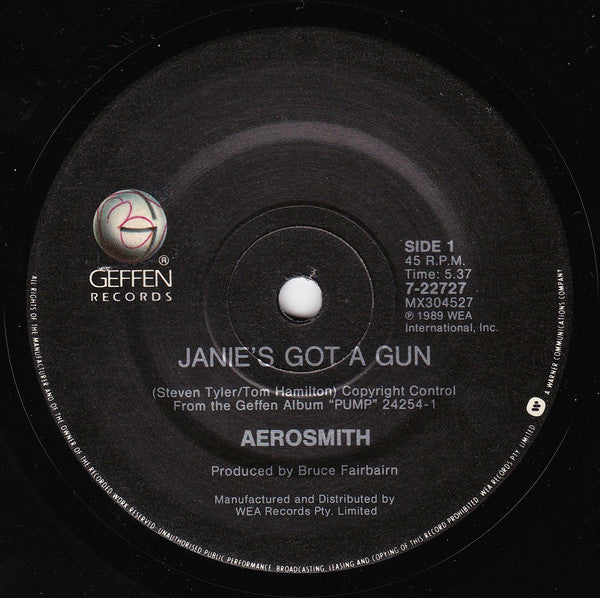 Aerosmith – Janie's Got A Gun 7" vinyl record, image 1 of 3