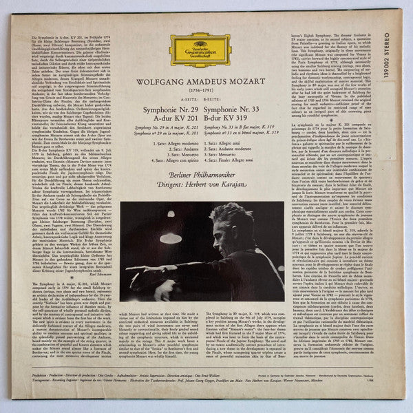 Wolfgang Amadeus Mozart, Herbert Von Karajan, Berliner Philharmoniker – Symphonien Nr.29 KV 201 • Nr.33 KV 319 LP vinyl record, image 2 of 4
